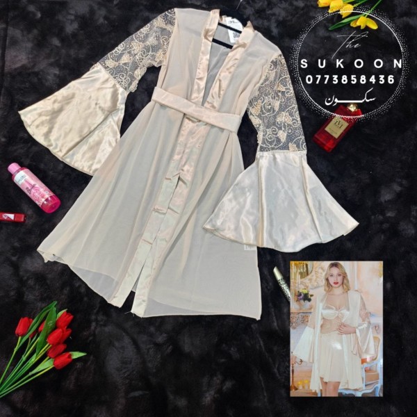 déshabillée court dore tulle et satin -N257- 2