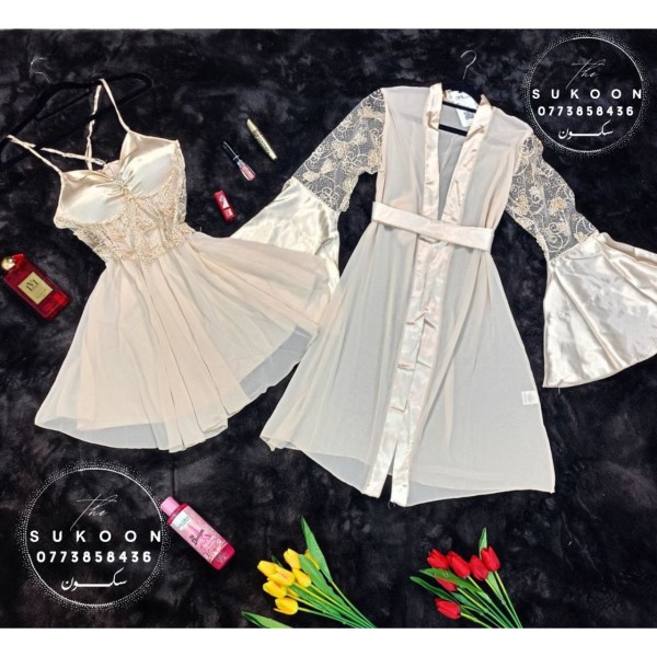 déshabillée court dore tulle et satin -N257-