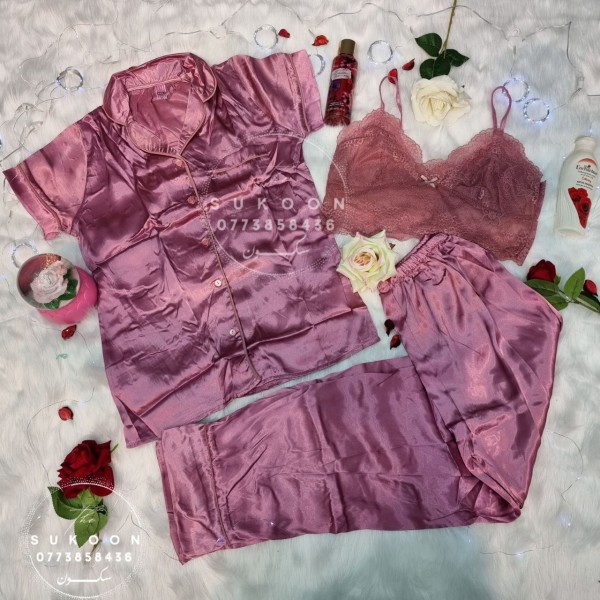 Ensemble pyjama 3 pièces en satin 2